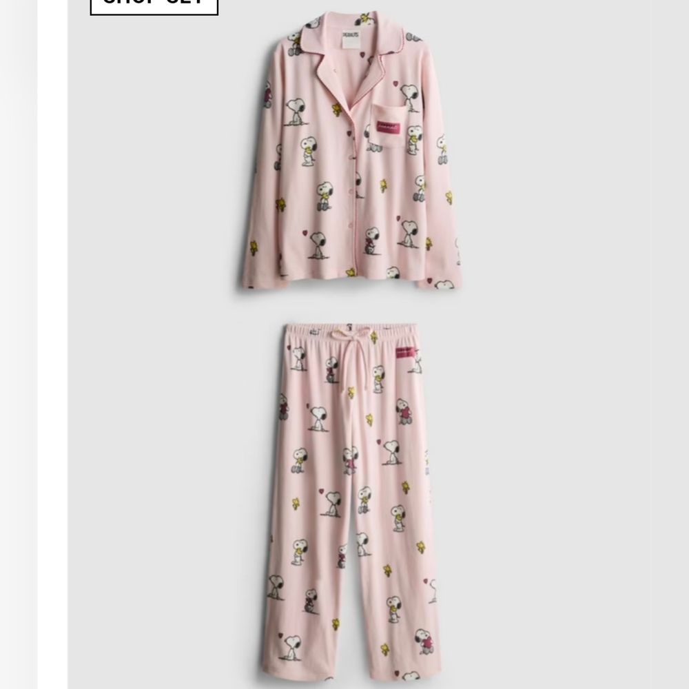 Peanuts Snoopy Printed Boyfriend Pajamas Soft set Velour, Pink, Primark - Picture 2 of 7